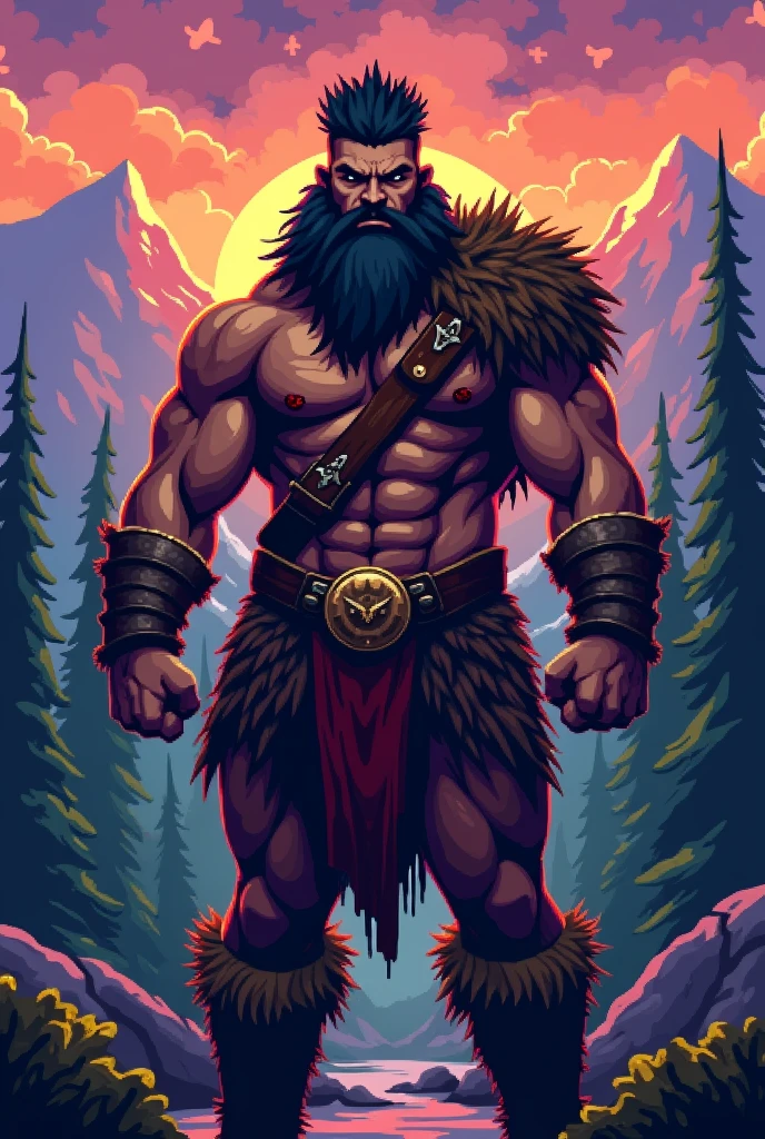 Big Muscular black barbarian in pixel art