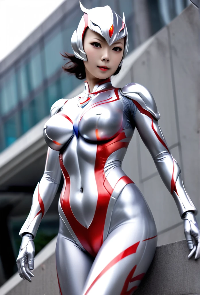 Sexy female ultraman、Large Breasts、Silver body with red lines