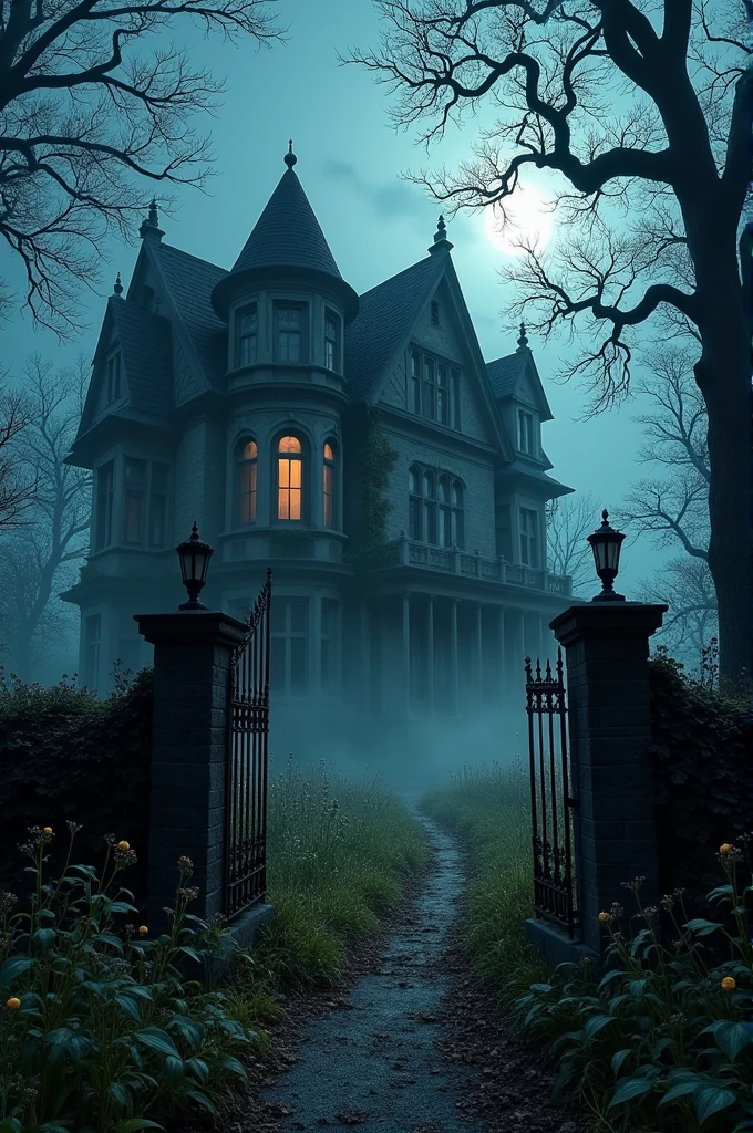 **Old Mansion**: In the darkness of night, an old mansion stood at the edge of the village.
