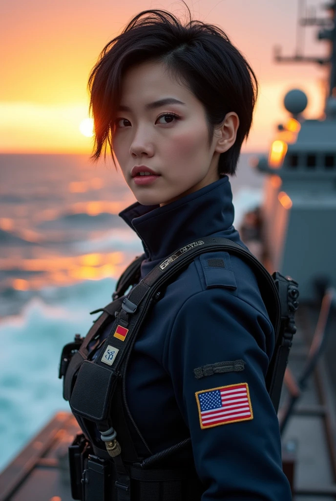 sexy female soldier, korean, Navy, warship