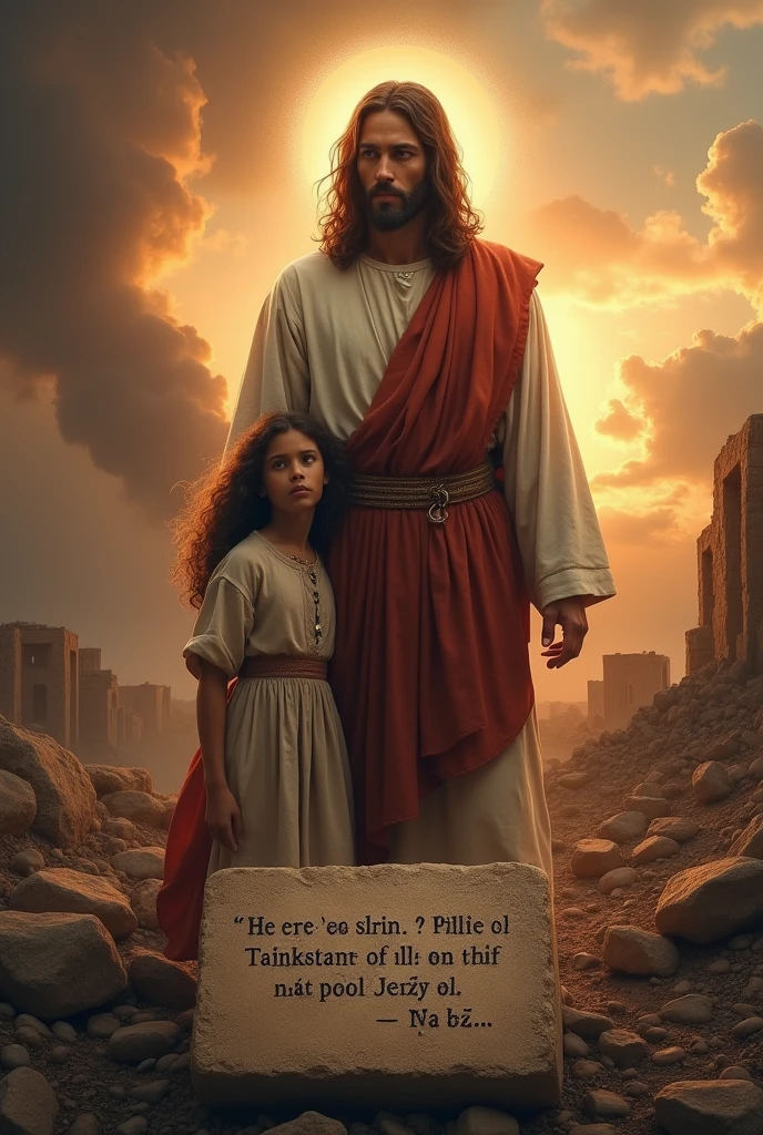 In a war place jesus is protecting one women with dimples by standing in front of her the girls stands backside of Jesus in the background the foreground of the image in the middle keep the bible verse ప్రియమైన వారలారా, మీకేమైనా వింత జరిగినట్లు ఆ హింసలలో మీరు పడినప్పుడు ఆశ్చర్యపడకండి. కానీ మీరు క్రీస్తు యొక్క శ్రమలకు పాలుపంచుకుంటున్నందుకు ఆనందించండి, తద్వారా ఆయన మహిమ బహిరంగపడినప్పుడు మీరు కూడా ఆనందంతో ఉల్లాసంగా ఉండగలుగుతారు.
1పేతురు 4:12-13