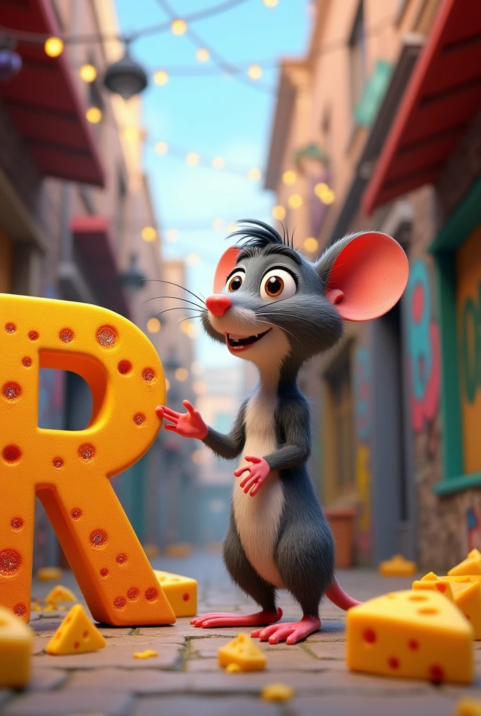 Create an animated image for alphabet R and talking Rat with animation 3D