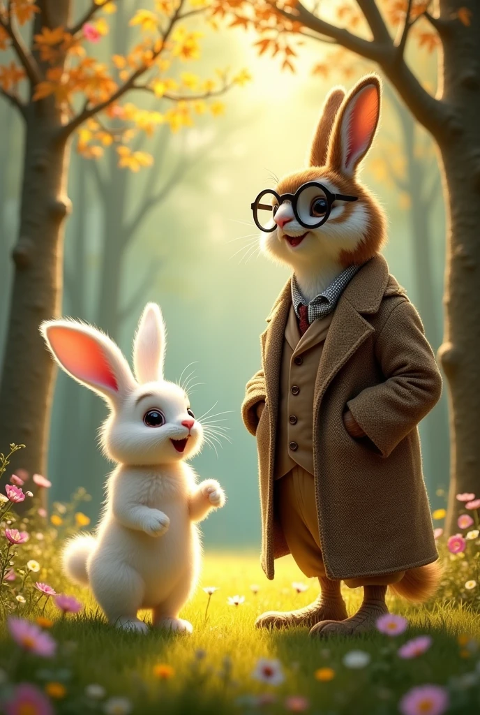 Benny(rabbit) : (bouncing up and down) Yes, Professor( big owl :wearing coat) ! I want to create the most amazing artwork ever!
