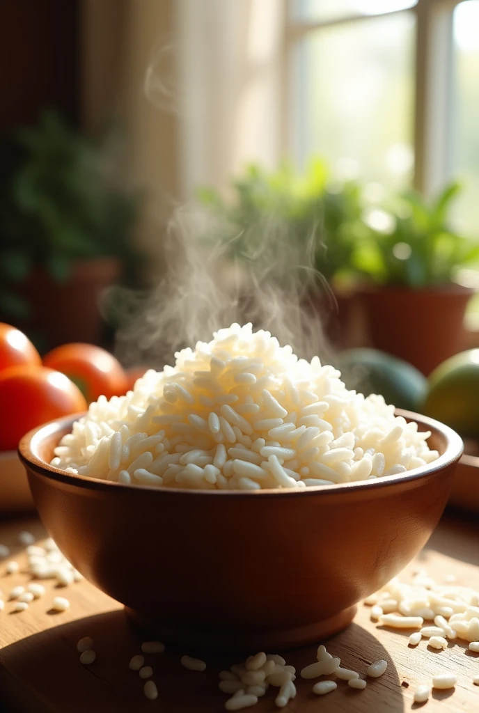 Hot rice ready for food