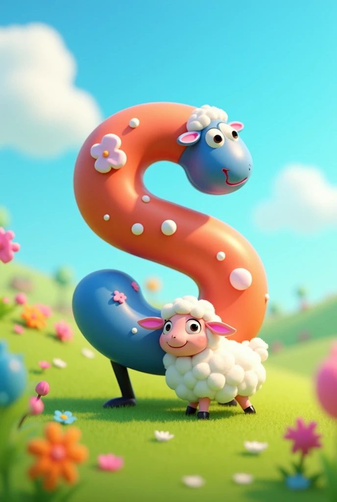 Create an animated image for alphabet S and an talking sheep with animation 3D