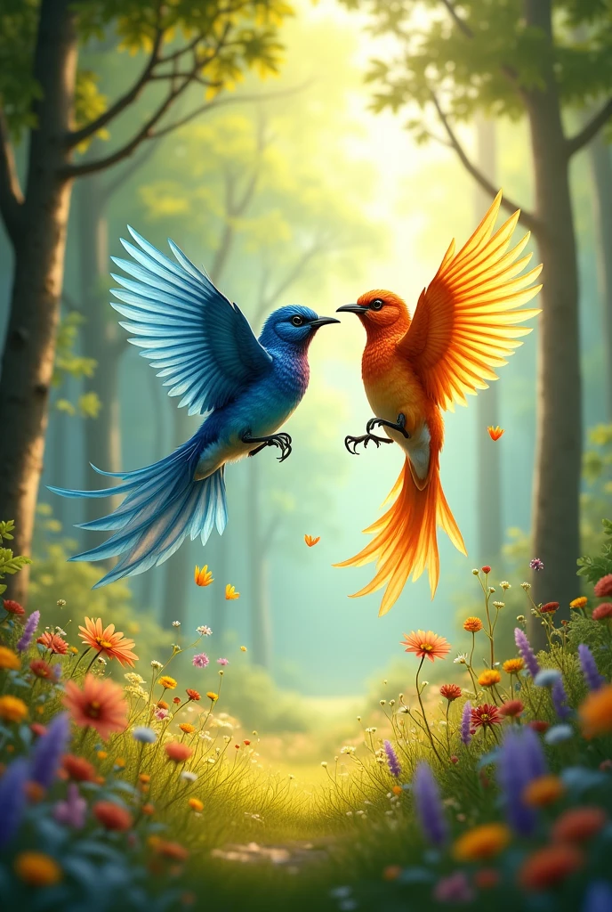 Two birds are dancing with each other 
 Three pictures 