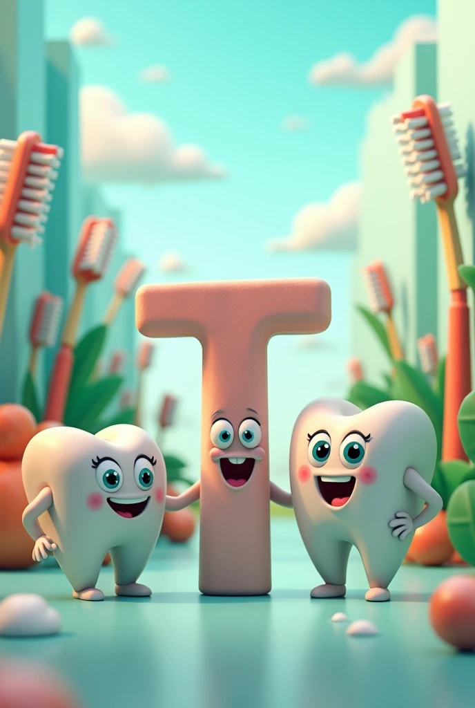 Create an animated image for alphabet T and an talking teeth with animation 3D