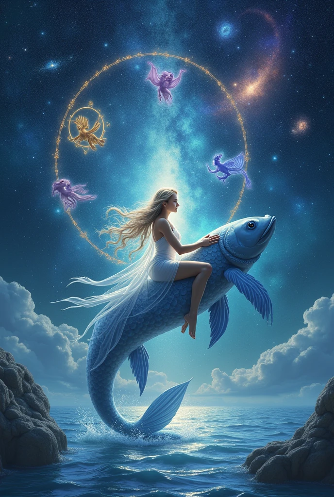 Characters corresponding to the twelve zodiac signs will appear in the art themed on the sea of stars。In the center, Virgo holds Aquarius and rides on Pisces.。Other constellations are around it。
