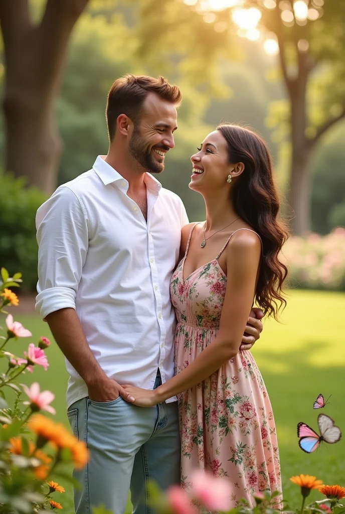 Real Pinay pinoy couple Male handsome with jacket leather T -shirt white pants and women dress standing in nature grass