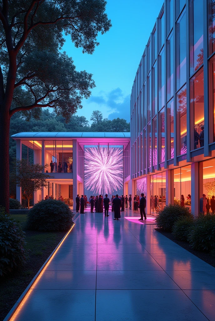 The gala was set in Mercer’s latest venture—a sprawling estate on the outskirts of McLean, surrounded by dense woods that seemed almost unnaturally quiet. As I arrived, the grandeur of the estate took my breath away. The mansion was a futuristic marvel, blending sleek glass with gleaming steel. A squad of meticulously dressed staff greeted us, their eyes betraying no hint of emotion as they ushered us into the grand hall.
The ambiance inside was as striking as the exterior. The main hall was illuminated by a mesmerizing display of shifting light patterns projected onto the walls, creating an otherworldly atmosphere. Elegant guests in their finest attire mingled, their laughter and conversation a murmur of sophistication. I spotted several prominent figures from the tech industry and political circles, all engaged in animated discussions.
