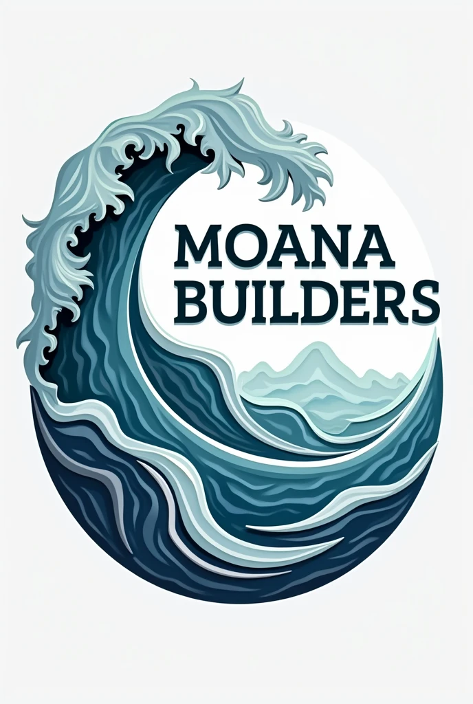 Create a logo for 'Moana Builders,' a construction company in New Zealand. The design should incorporate elements of the ocean (Moana) such as waves or a stylized representation of the sea, combined with strong, sturdy typography to convey reliability and durability. Use a color palette that includes shades of blue and teal, symbolizing the ocean, and a touch of silver or grey to represent construction materials like steel or concrete. The logo should be modern and clean, reflecting both the natural beauty of New Zealand's coastal landscape and the professionalism of the construction industry."
This prompt is detailed to give a sense of the brand's identity and values, combining natural elements with construction symbolism