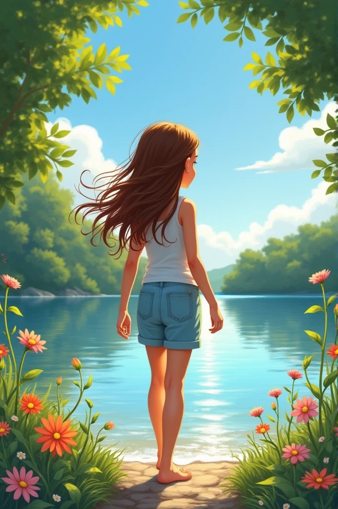 One day one girl went lake to take bath 