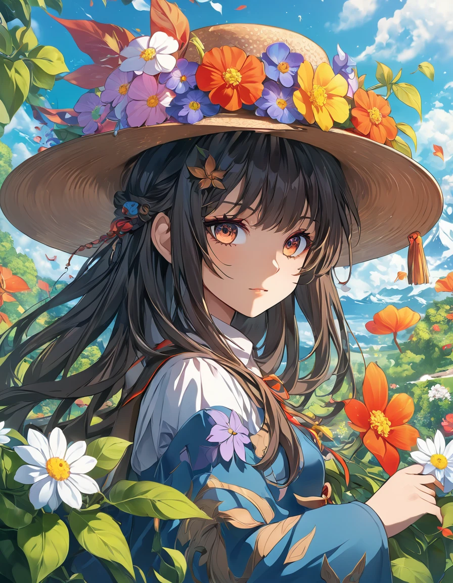anime girl in a hat with flowers and leaves, anime style 4 k, anime art wallpaper 4k, detailed digital anime art, anime art wallpaper 4 k, detailed anime art, anime fantasy artwork, 4k anime wallpaper, anime wallpaper 4k, anime wallpaper 4 k, anime fantasy illustration, detailed anime artwork, detailed anime character art, anime art wallpaper 8 k