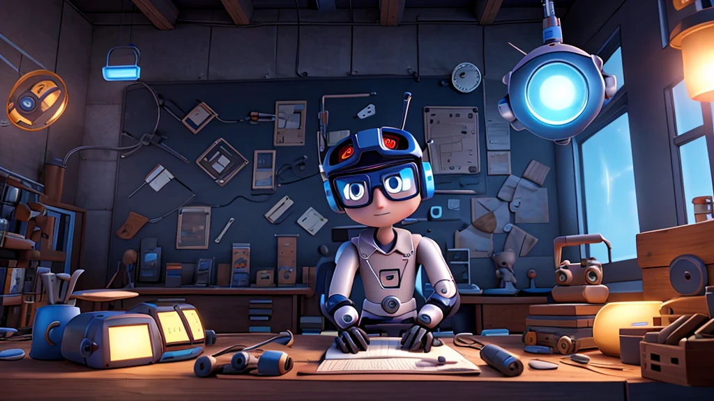nerd inventor cartoon,invention,robot,drone