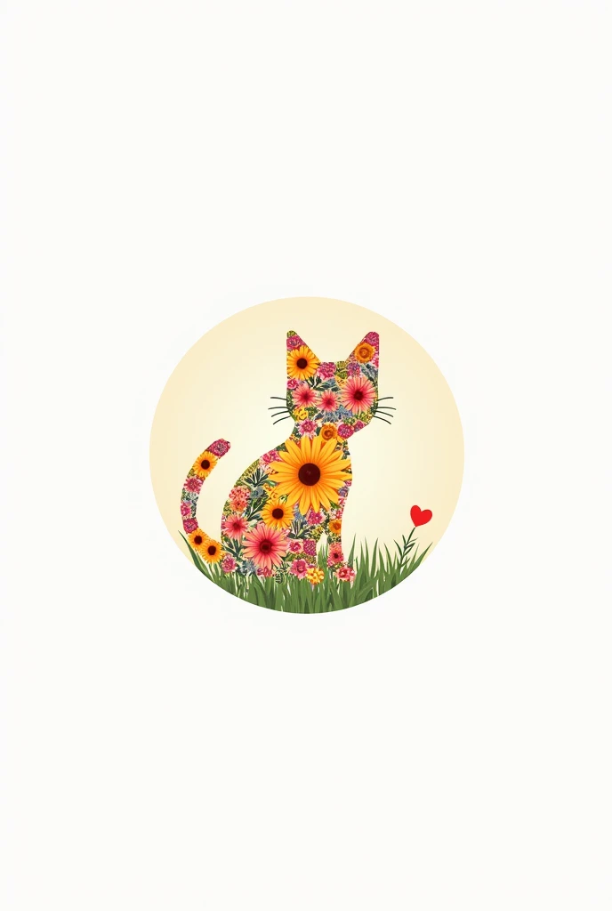  2D simple logo for a Veterinary using only flowers that form a cat naturally and a Circle round it

