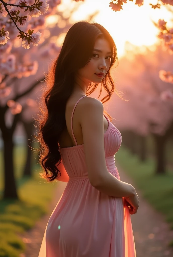 Japanese actress with a voluptuous figure.
back pose:1.3) or (back view:1.3)