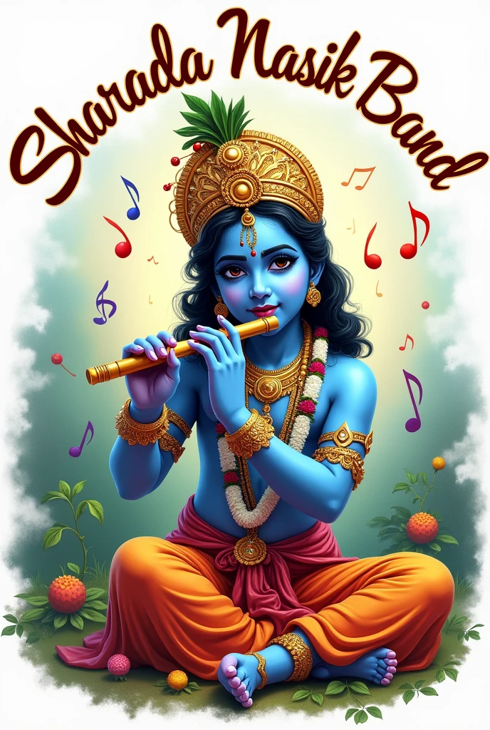 Create logo named sharada nasik band with Krishna flute
