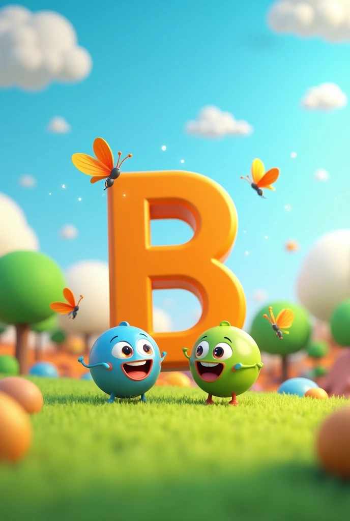 Create an animated image for alphabet B and an talking ball with animation 3D