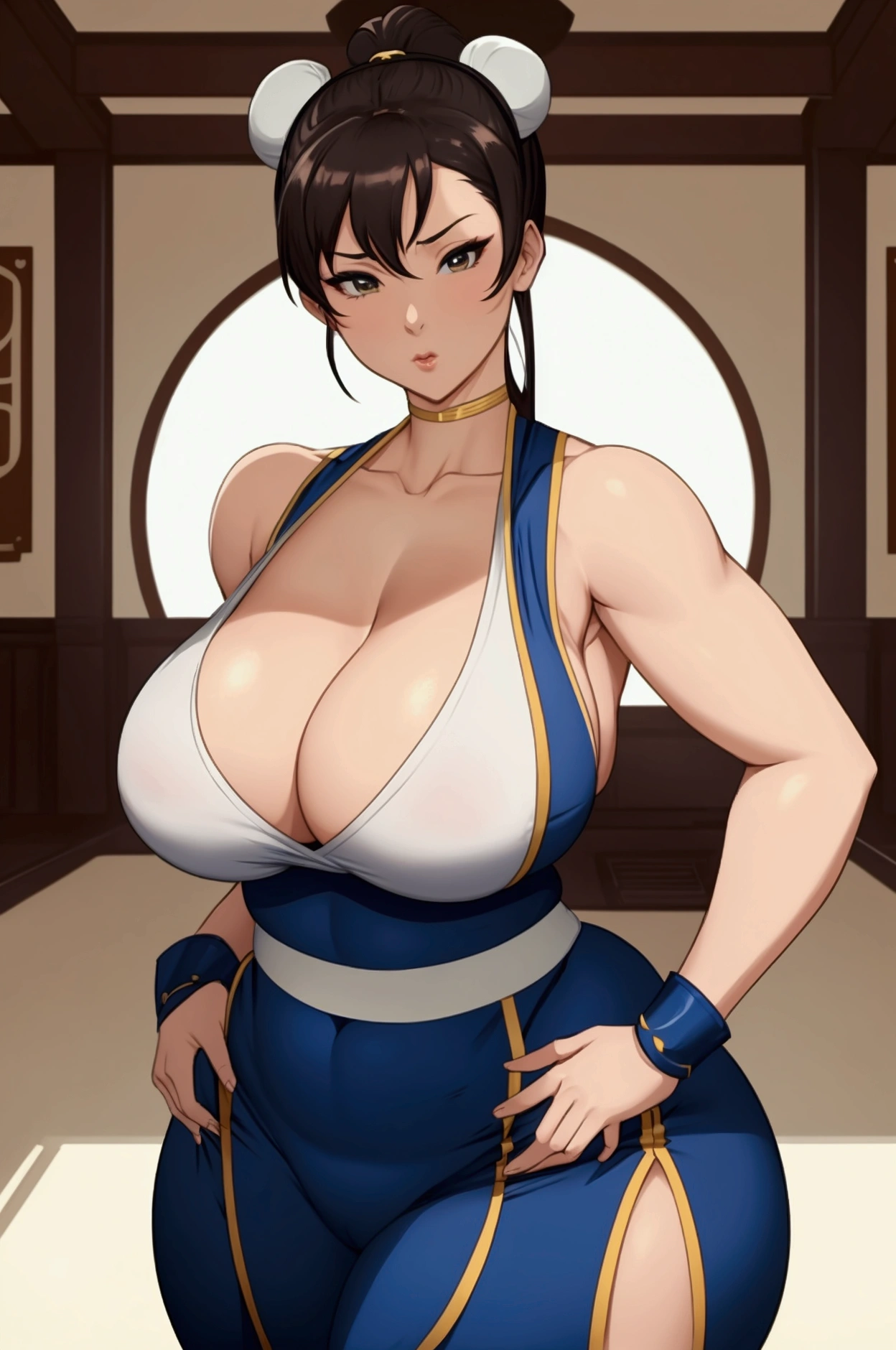 Thicc chun li with huge breasts and huge hips