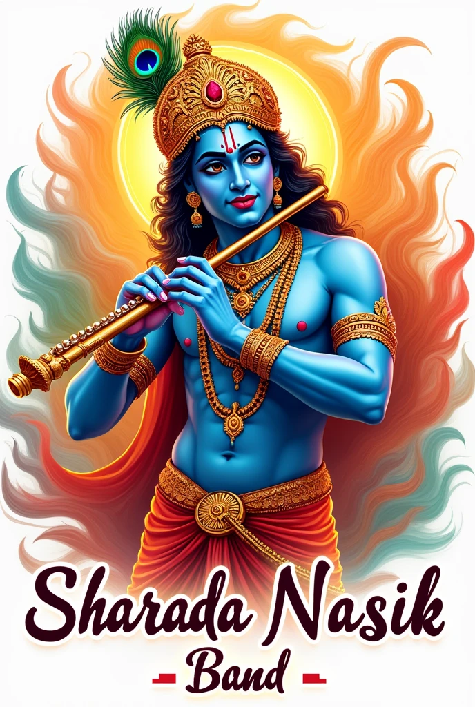 Create logo named sharada nasik band with Krishna flute
