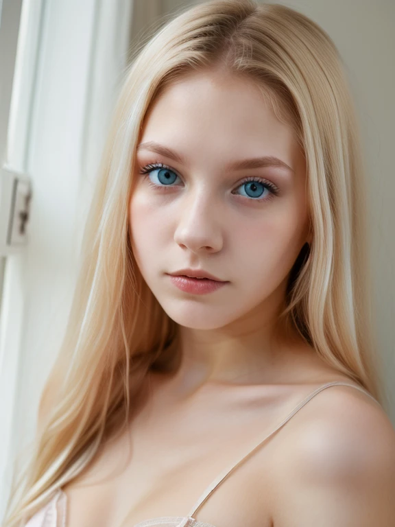 woman, young, blonde, pale skin, lovely eyes, nightwear