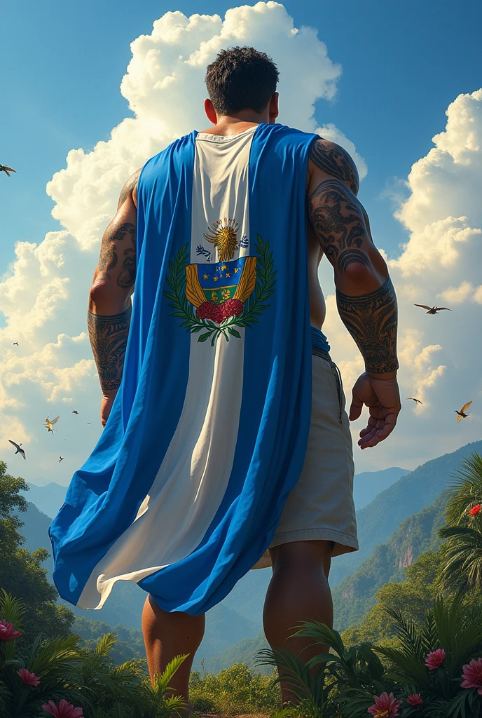 A giant with the Honduran flag