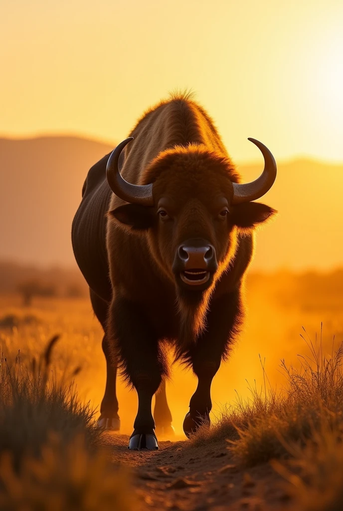The buffalo cried and stamped its footprints.