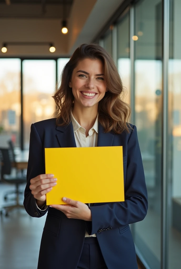 Women holding subscribe board in her hand in office 