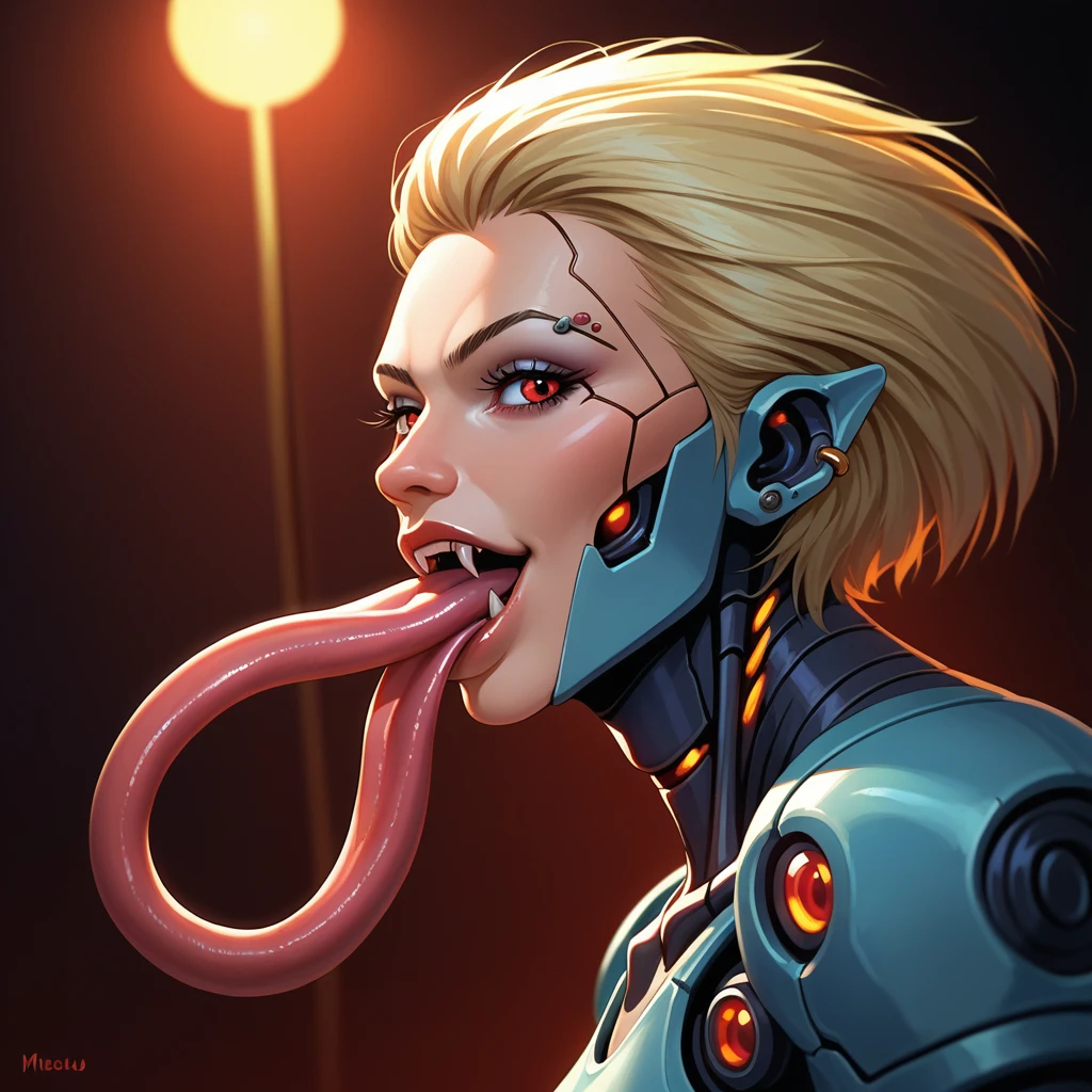 score_9, score_8_up, source_anime,
close up, face focus, monstergirl, half face, (full cybernetic jaw prosthesis), (cyborg fangs), (retro sci-fi style art), piercings, mucus, long tongue, (cyborg lower face jaw), upper face fur, side view, look at viewer