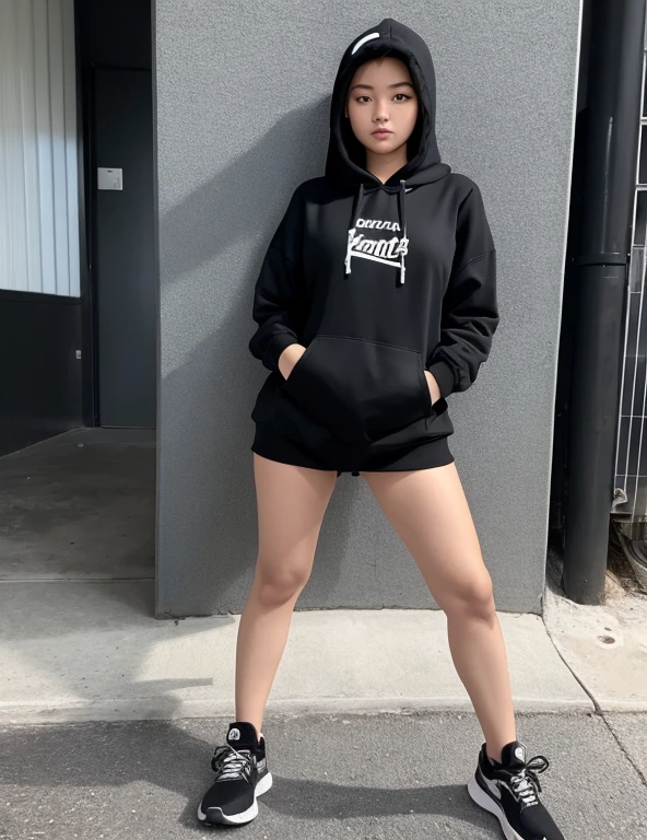 Big Breasts,18-year-old female,Black hoodie,Het Fong,Black and white sneakers,Are standing,Erotic,Expose,tits,Color