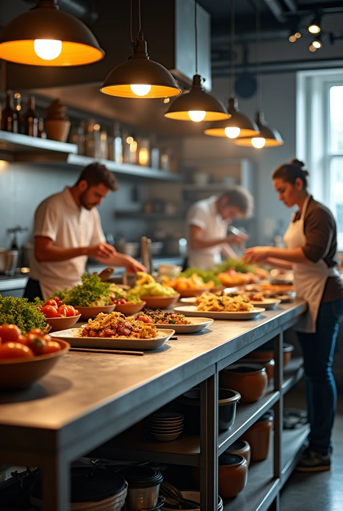Square aluminum table with internal angles with a curvature in a food company