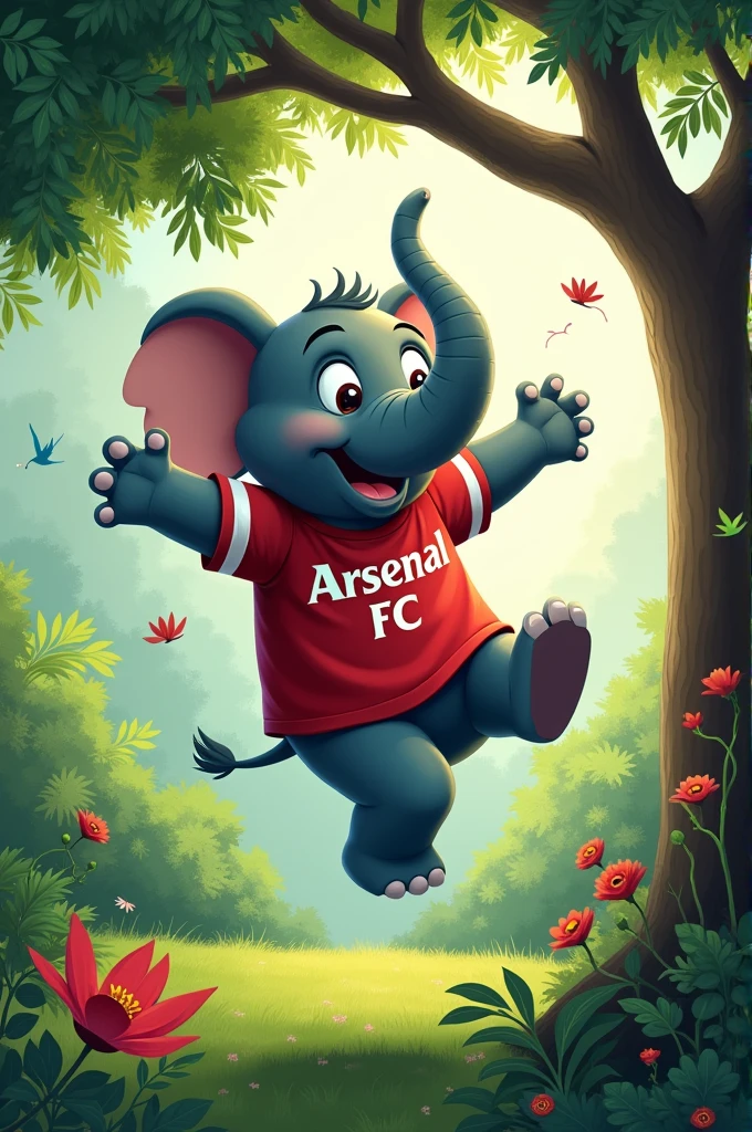 Eleohant falling in tree with arsenal tshrt wear eleohant
