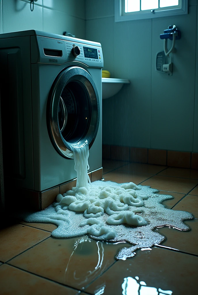 Waste water releasing in bathroom after washing clothes by washing machine