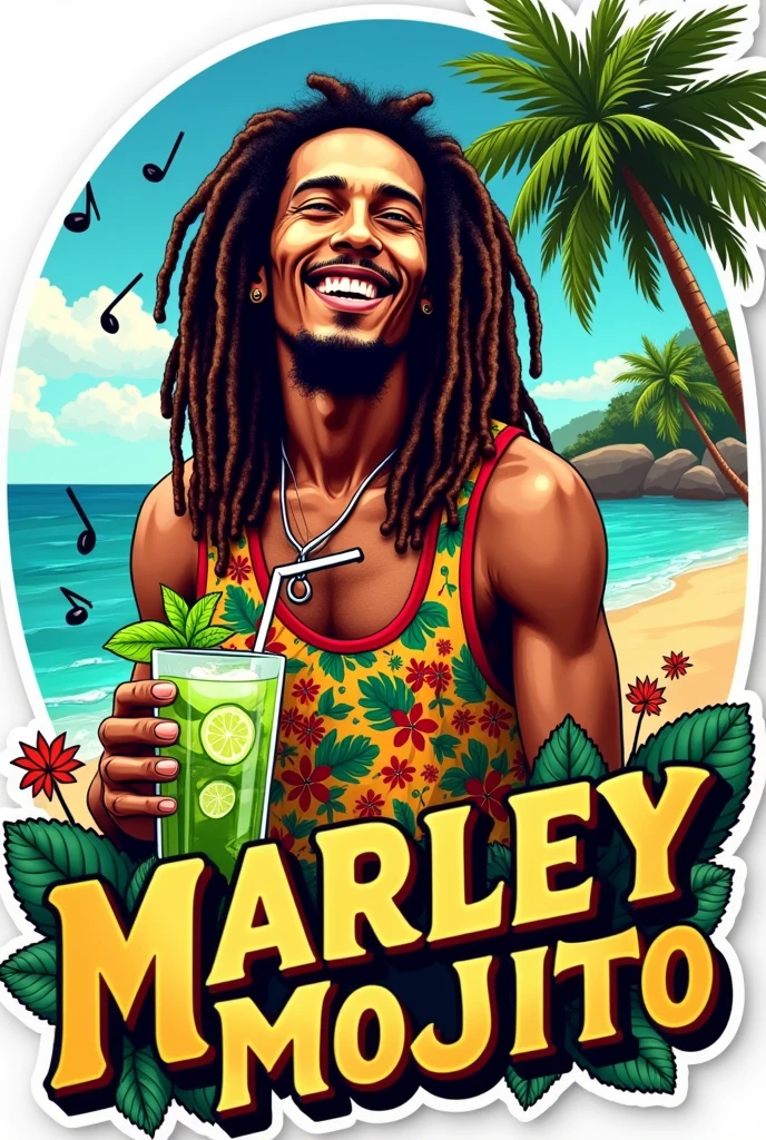 Stickers where Bob Marley appears in Jamaica and a MOJITO With the le that says MARLEY MOJITO