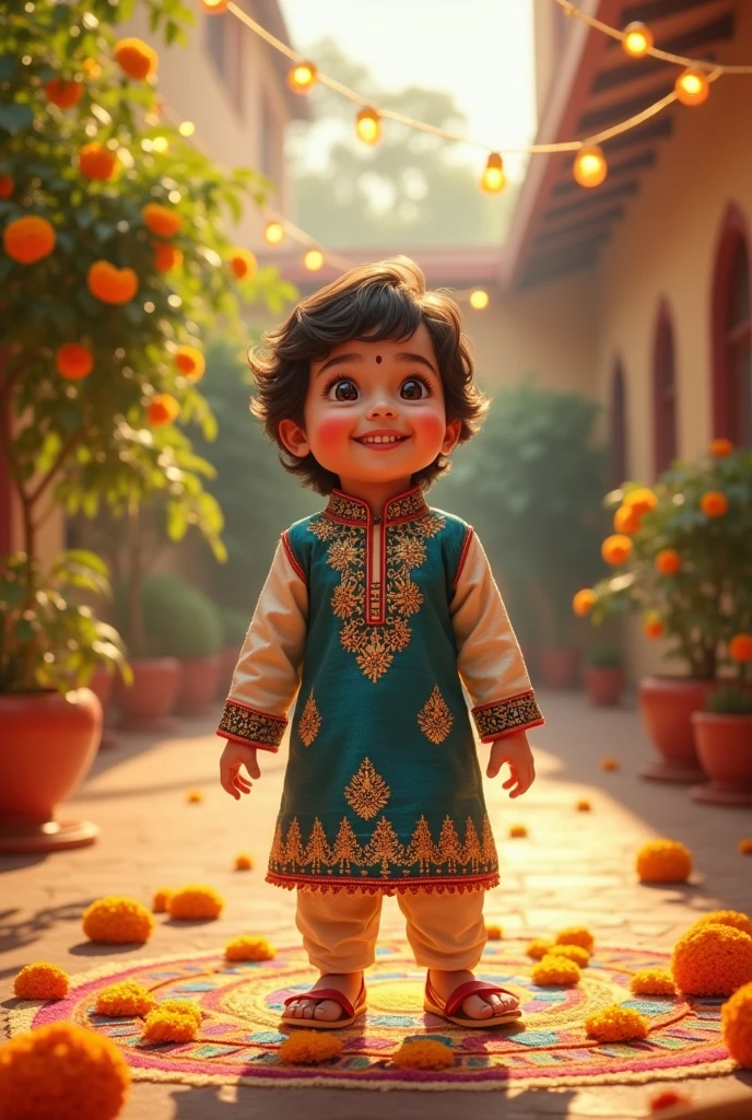 Generate Prahlad a little cute boy in traditional Indian attire 
