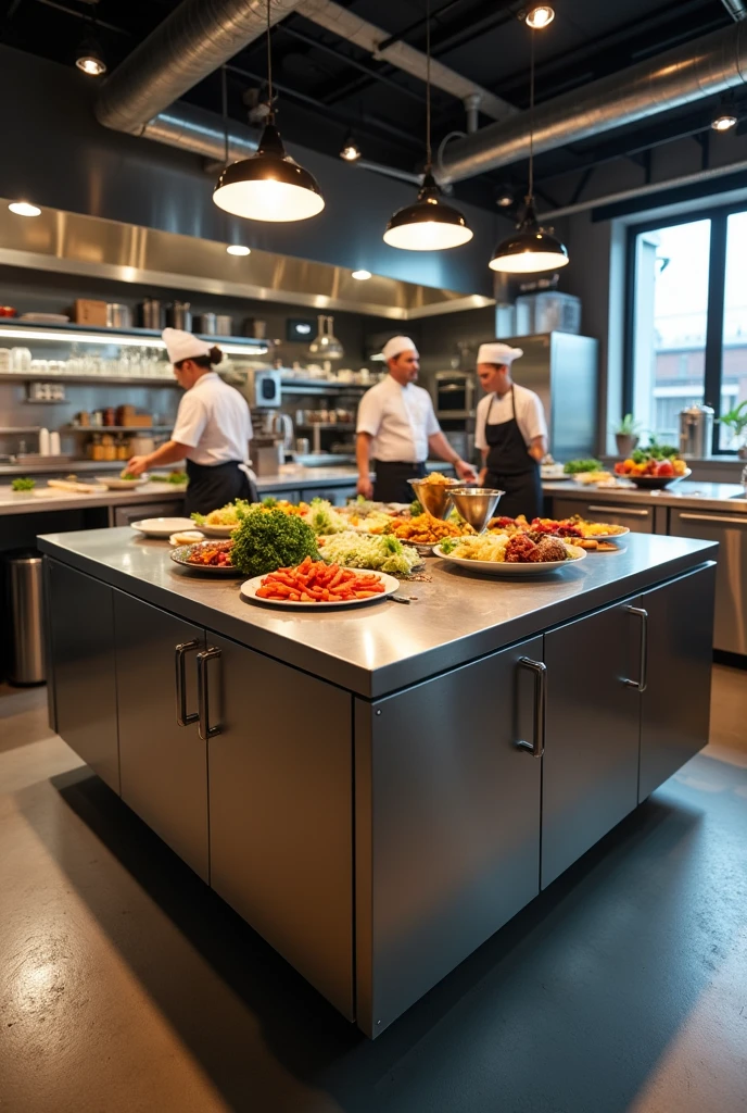 Square aluminum table with depth with internal angles with a curvature in a food company