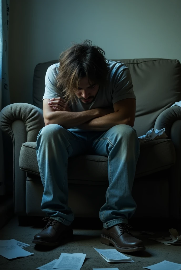 Man with depression ,messy hair 