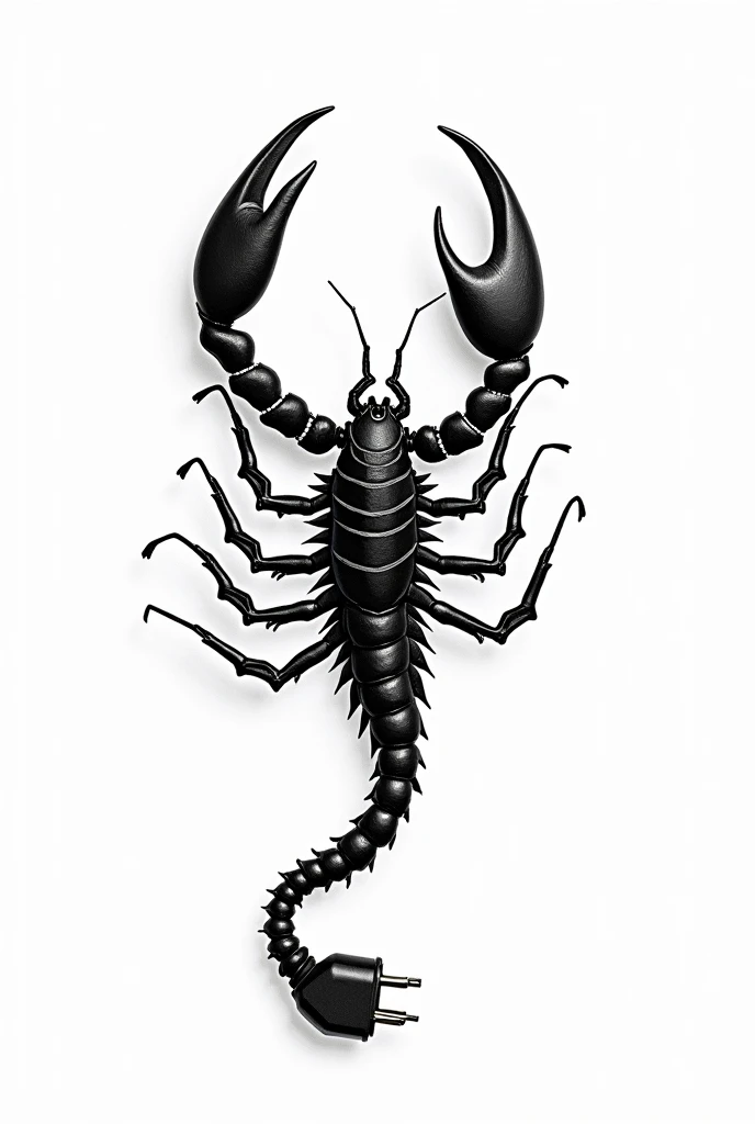 Black and white 2D scorpion tattoo with power cord connector tail