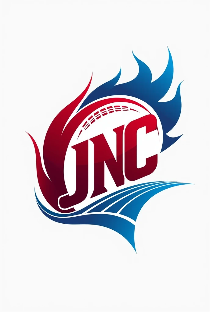 professional cricket logo with text wrap "JNC" with color combination of crimson red, blue and white.