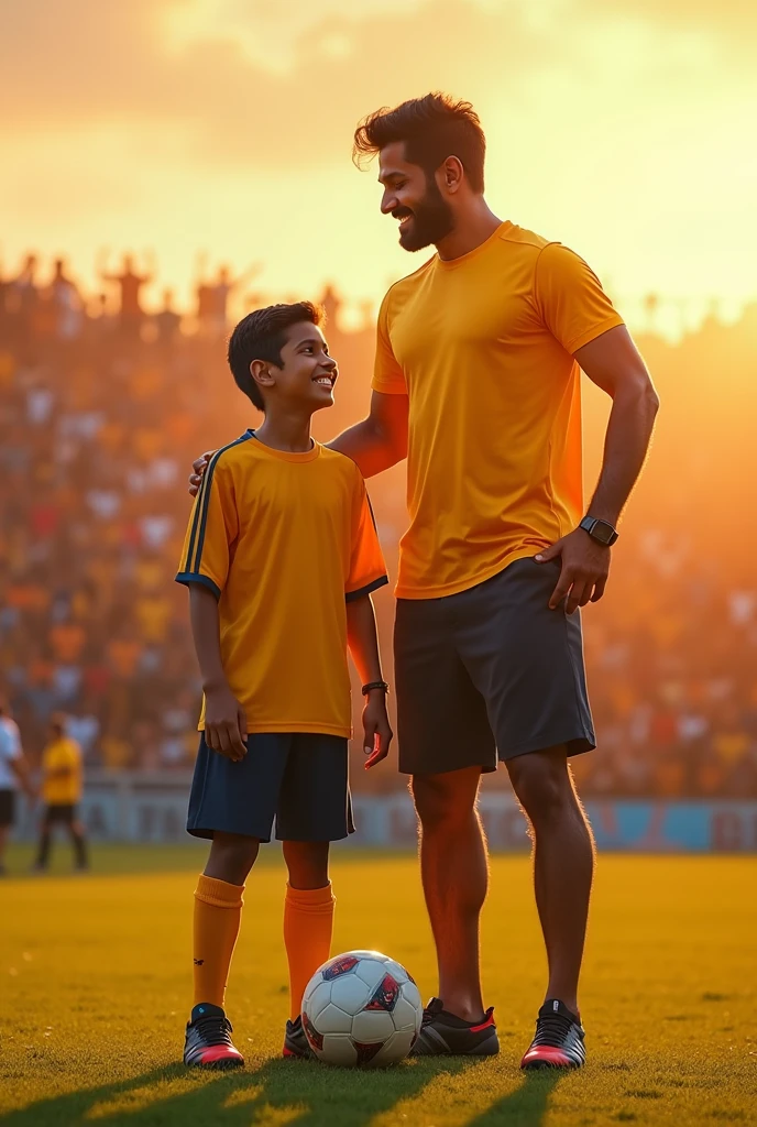 Generate image of Vijay and Ajith as son and Father in Bigil Movie 