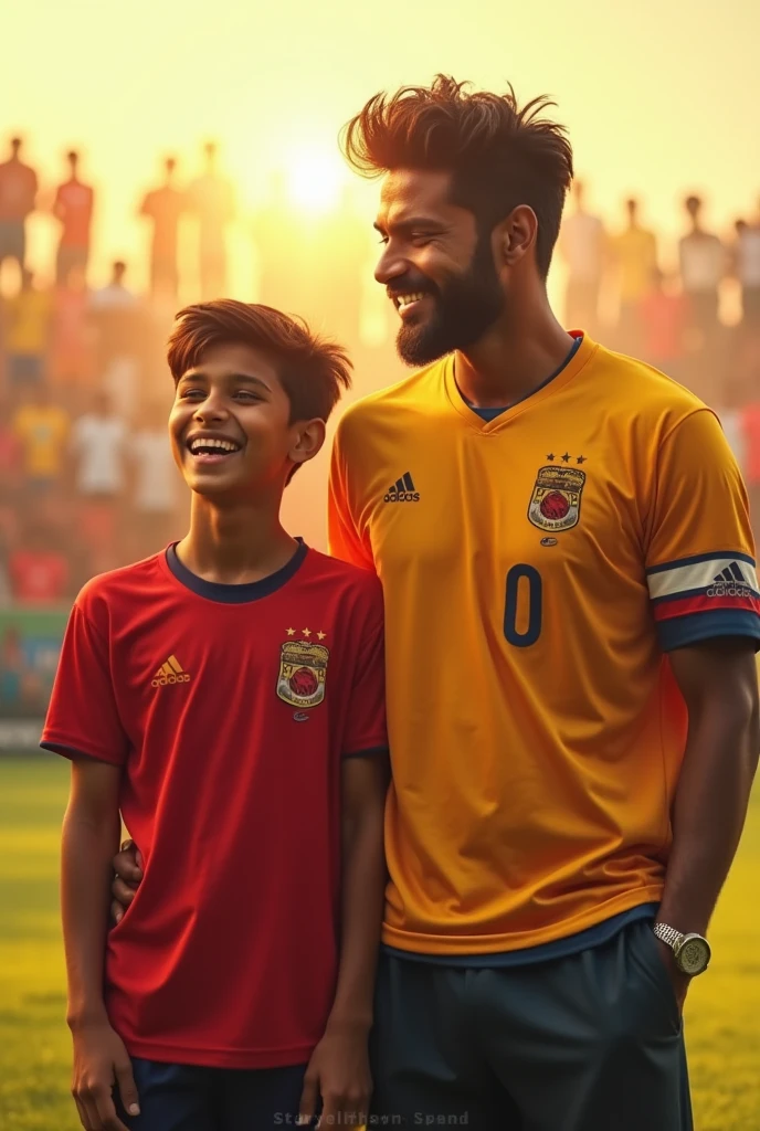 Generate image of Vijay and Ajith as son and Father in Bigil Movie 