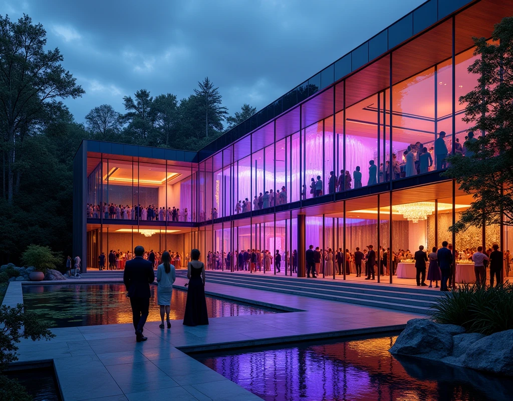 The gala was set in Mercer’s latest venture—a sprawling estate on the outskirts of McLean, surrounded by dense woods that seemed almost unnaturally quiet. As I arrived, the grandeur of the estate took my breath away. The mansion was a futuristic marvel, blending sleek glass with gleaming steel. A squad of meticulously dressed staff greeted us, their eyes betraying no hint of emotion as they ushered us into the grand hall.
The ambiance inside was as striking as the exterior. The main hall was illuminated by a mesmerizing display of shifting light patterns projected onto the walls, creating an otherworldly atmosphere. Elegant guests in their finest attire mingled, their laughter and conversation a murmur of sophistication. I spotted several prominent figures from the tech industry and political circles, all engaged in animated discussions.