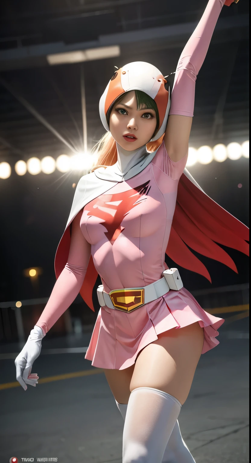 born　photograph,Realistic,beautiful woman、Jun、straight,stop temporarily,Looking at the audience,break,
Year_Classic_Jun_gatchaman_My wife,www.My wife.and,
Long Hair,chest,Green Eyes,lips,medium chest,Blonde,lipstick,Compensate,
gloves,Cape,Helmet,belt,elbow gloves,white gloves,mask,skirt,leotard,Spacesuit,White legwear,Pink Dress,Superhero,Bodysuits,
Official Art,非常に精細なCG Unity 8k壁紙, Perfect lighting,colorful, bright_front_face_Lighting,Glowing Skin, (masterpiece:1.0),(Highest_quaLightingy:1.0), 超High resolution,4K,Very detailed, photograph shoot, 8k, High resolution, High resolution, (Confused:1.2), Kodak Portrait 400, Film Grain, Blurred Background, (Bokeh:1.2), Lens flare, (Vibrant_color:1.2),professional photographs, (beautiful_face:1.5),