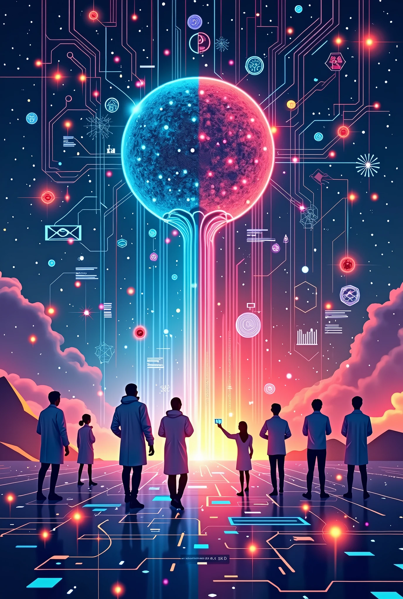 "Transform everything,Create a poster with the theme of "Gathering the Light of Science and Technology",Reflect the characteristics of information science,For festival posters,The pictures are rich and vivid, full of imagination and creativity,8K quality,Master rendering