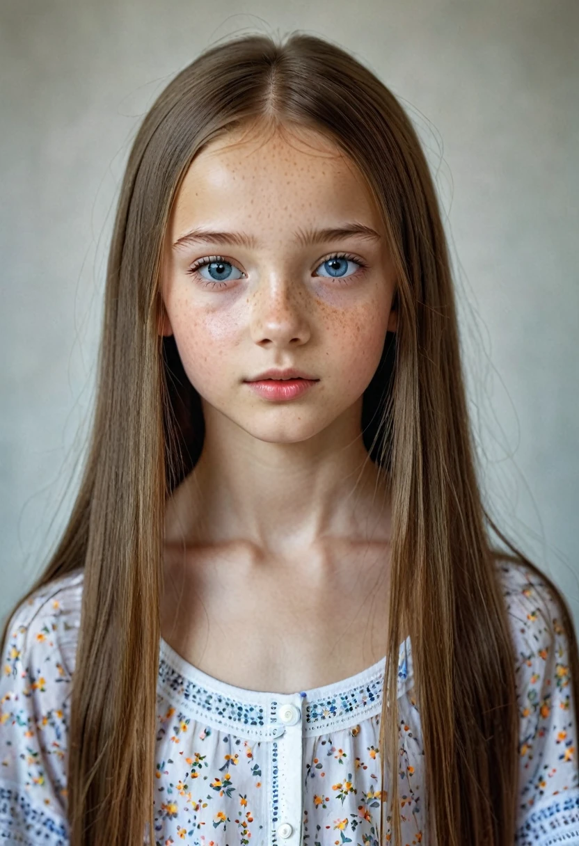 (Realistic photos) Realistic portrait of an 11-year-old Russian girl, alone,
beautiful girl, Perfect Eyes, the body is slim, Small breasts,  Freckles on face and shoulders, very long and thin legs, Very long hair,  Ren&#39;s body, very good, bare shoulders ,No shirt, (naked), side sit posing, garden、Children&#39;s body balance、Child&#39;s pelvis、