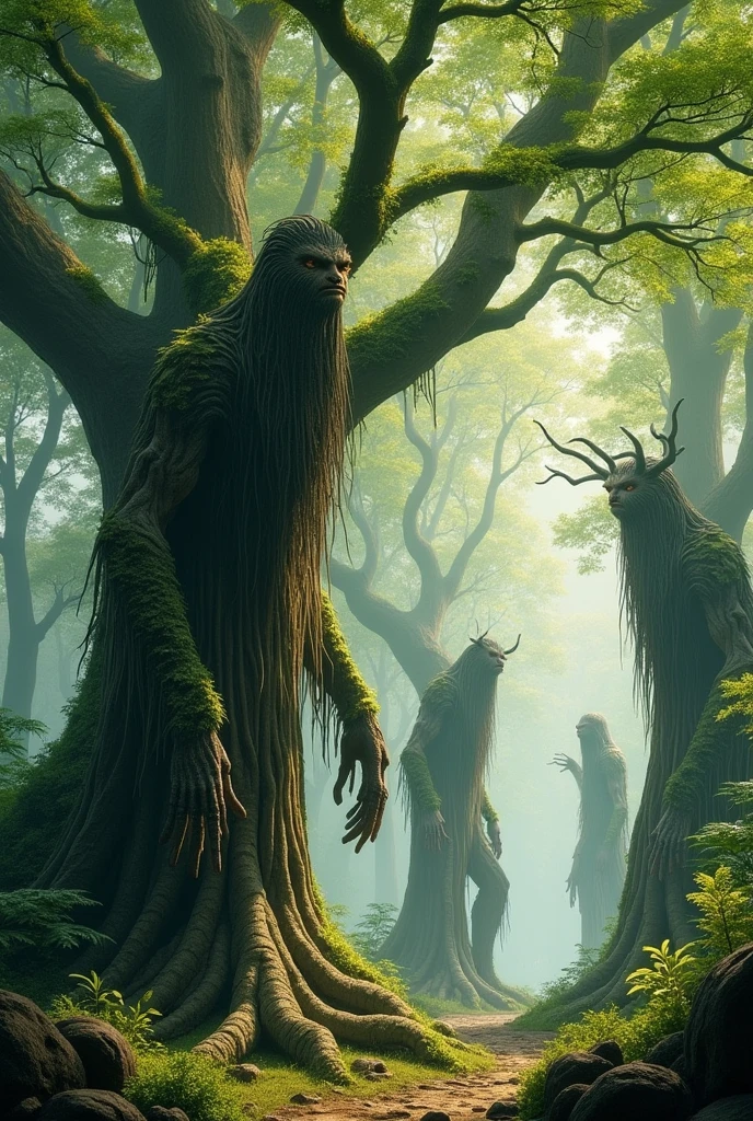 The Ents are an ancient race of tree-like humanoids that inhabit Fangorn Forest.