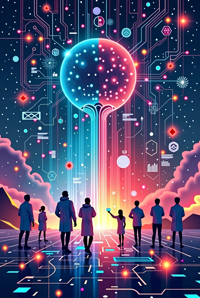"Transform everything,Create a poster with the theme of "Gathering the Light of Science and Technology",Reflect the characteristics of information science,For festival posters,The pictures are rich and vivid, full of imagination and creativity,8K quality,Master rendering