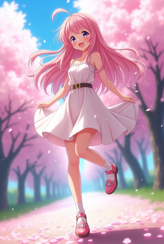 anime girl showing her flat shoes without socks