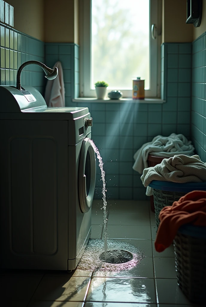 Waste water releasing by washing machine waste water outlet tube in bathroom after washing clothes