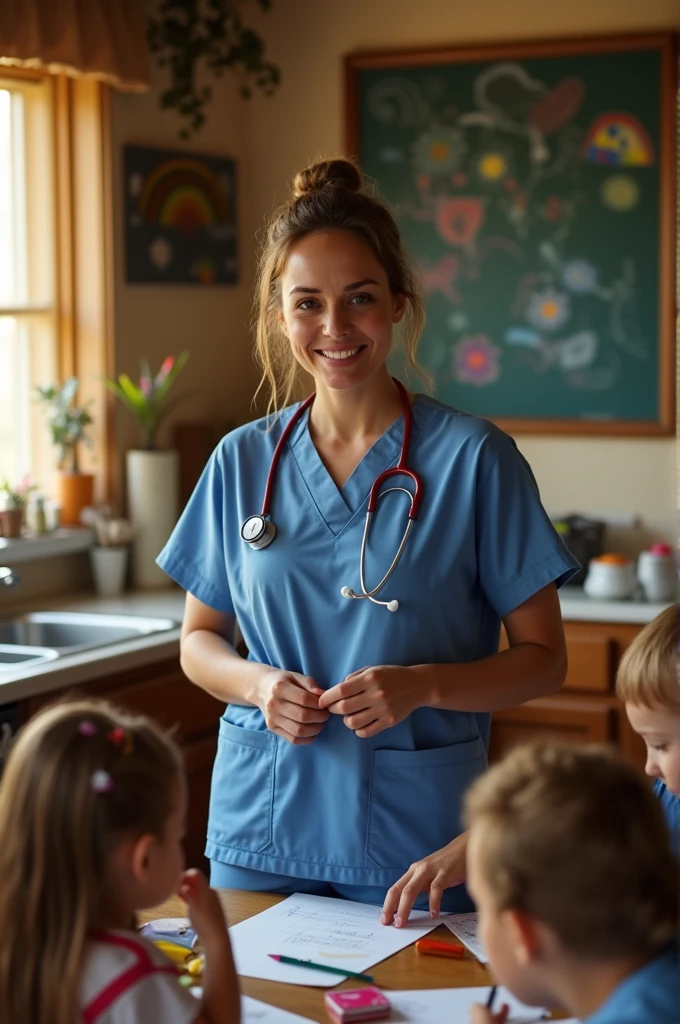a solo parent mother working as a nurse taking care of her kids after work